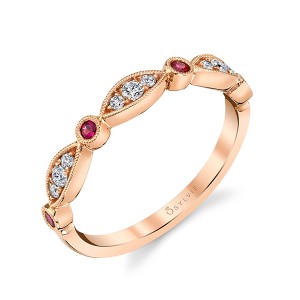 Vintage Inspired Ruby and Diamond Stackable Band